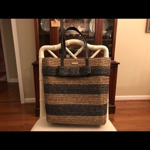 Kate Spade straw brown and black striped shopper